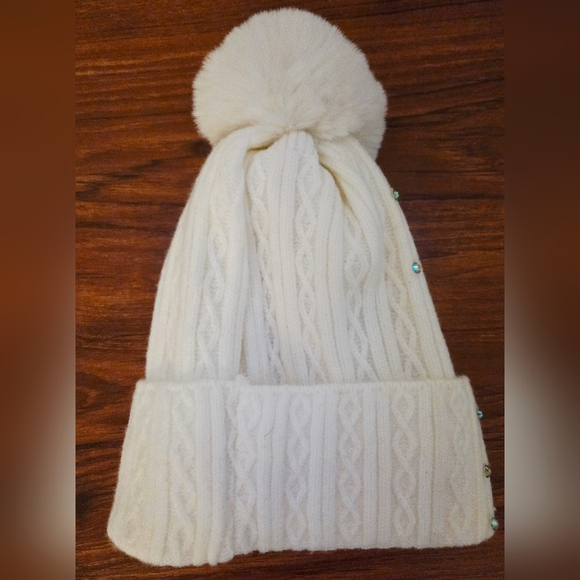 White Winter Hat With Crystals - Picture 3 of 4
